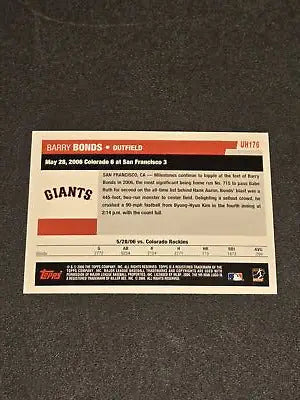 Barry Bonds baseball card from 2006 Topps Updates & Highlights #UH176