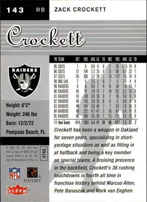 Zack Crockett Oakland Raiders football card from 2006 Ultra #143 in NM-MT condition