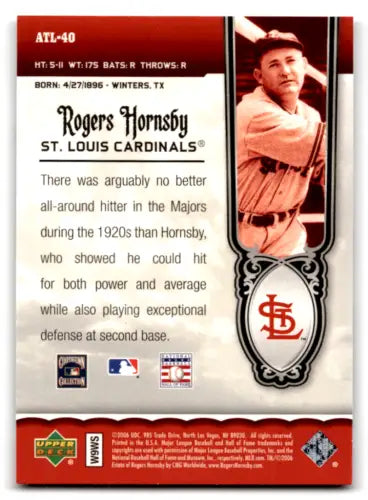 AT40 Rogers Hornsby baseball card featuring original gloss from Upper Deck 2006