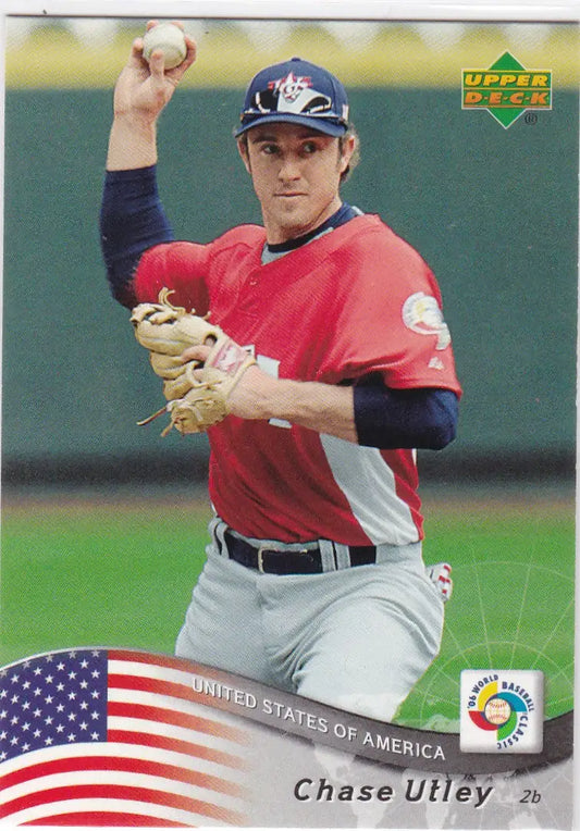 Baseball player in red jersey throwing ball, 2006 Upper Deck World Baseball Classic set