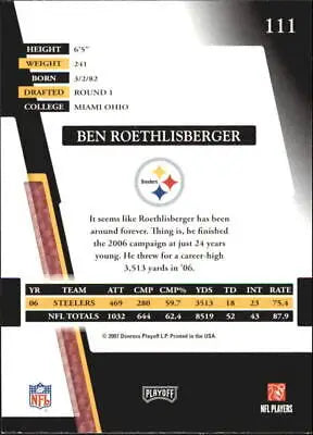 Ben Roethlisberger 2007 Absolute Memorabilia card featuring Pittsburgh Steelers design