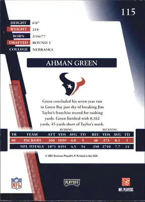 Ahman Green Houston Texans Football Card from 2007 Absolute Memorabilia NFL collection