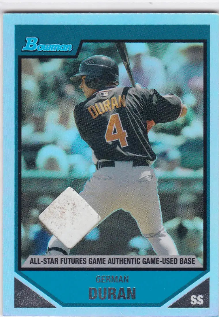 Baseball card of German Duran in Oakland Athletics jersey number 4 from Bowman Draft