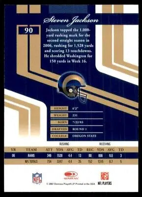 2007 Donruss Elite Steven Jackson St. Louis Rams #90 football card text-align center