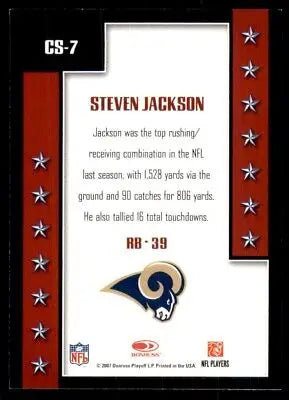 2007 Donruss Threads Century Stars Steven Jackson insert card back for St. Louis Rams