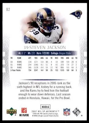 Steven Jackson football card from 2007 SP Authentic St. Louis Rams #82, text-align center