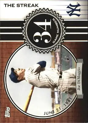 Baseball card of Joe DiMaggio from Topps DiMaggio Streak series for collectors