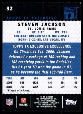 Steven Jackson football card from 2007 Topps TX Exclusive St. Louis Rams #32