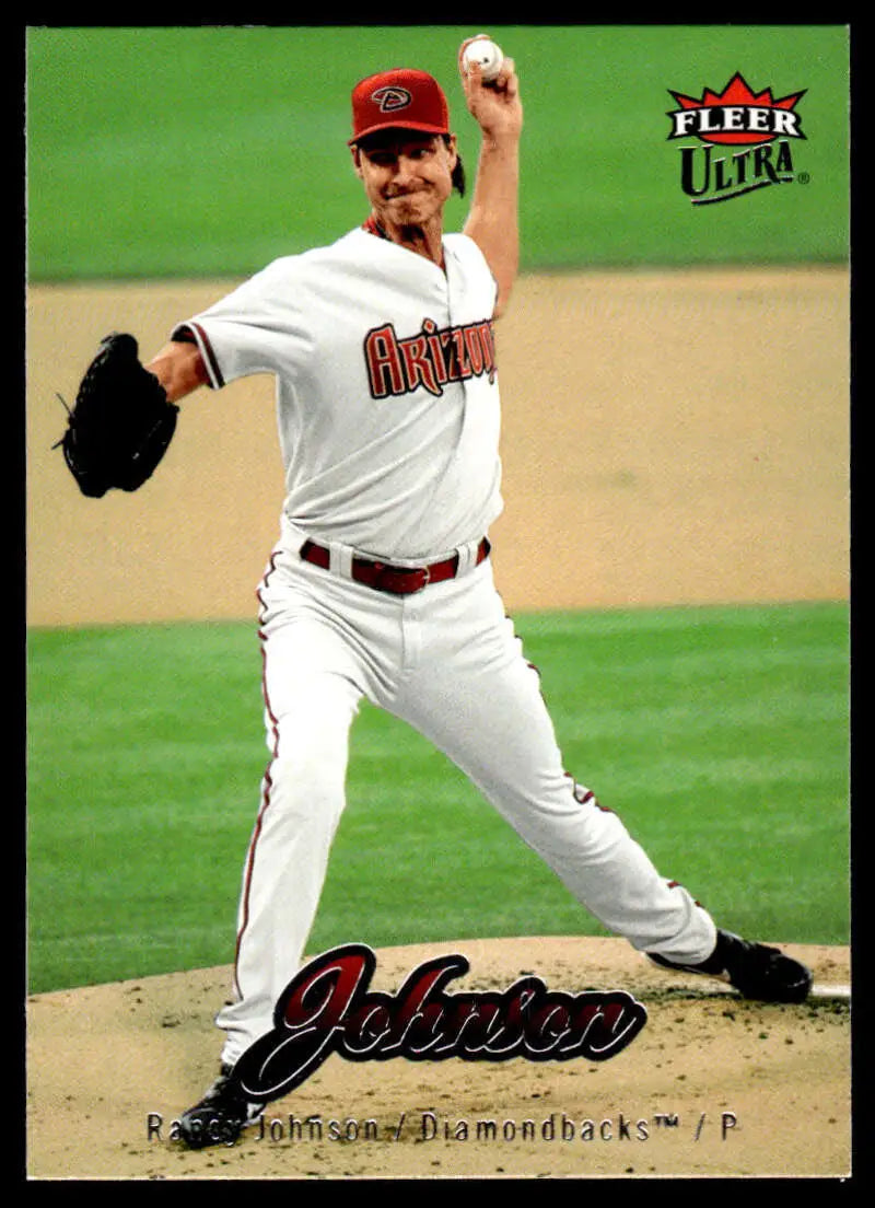 Randy Johnson pitching in Arizona Diamondbacks uniform on 2007 Ultra baseball card