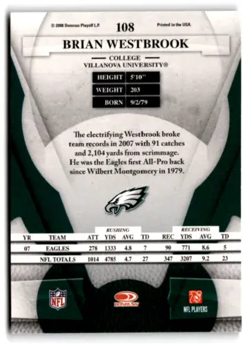 2008 Leaf Certified #108 Brian Westbrook football card with original gloss for Eagles fans