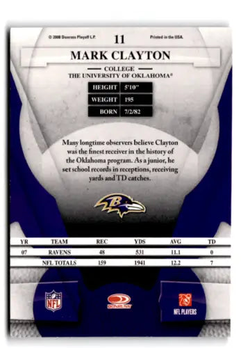 Mark Clayton football card from 2008 Leaf Certified with original gloss, Near Mint condition