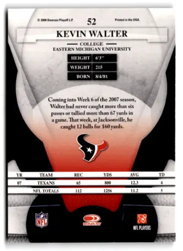 Kevin Walter football card from 2008 Leaf Certified featuring original gloss and NM-MT condition