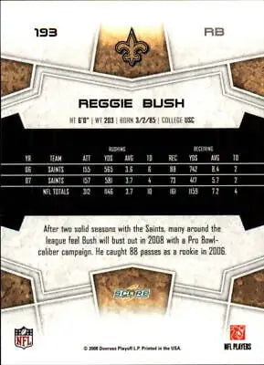 Reggie Bush 2008 Score #193 New Orleans Saints Football Card NFL Sports NM-MT