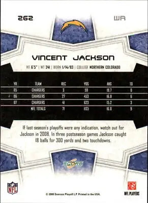 Vincent Jackson 2008 Score Chargers Football Card NFL Sport NM-MT collectible