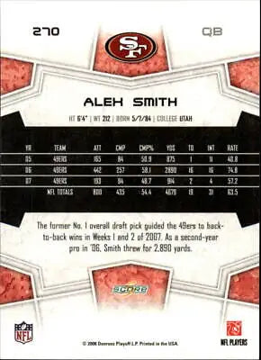 2008 Score #270 Alex Smith QB San Francisco 49ers Football Card for collectors