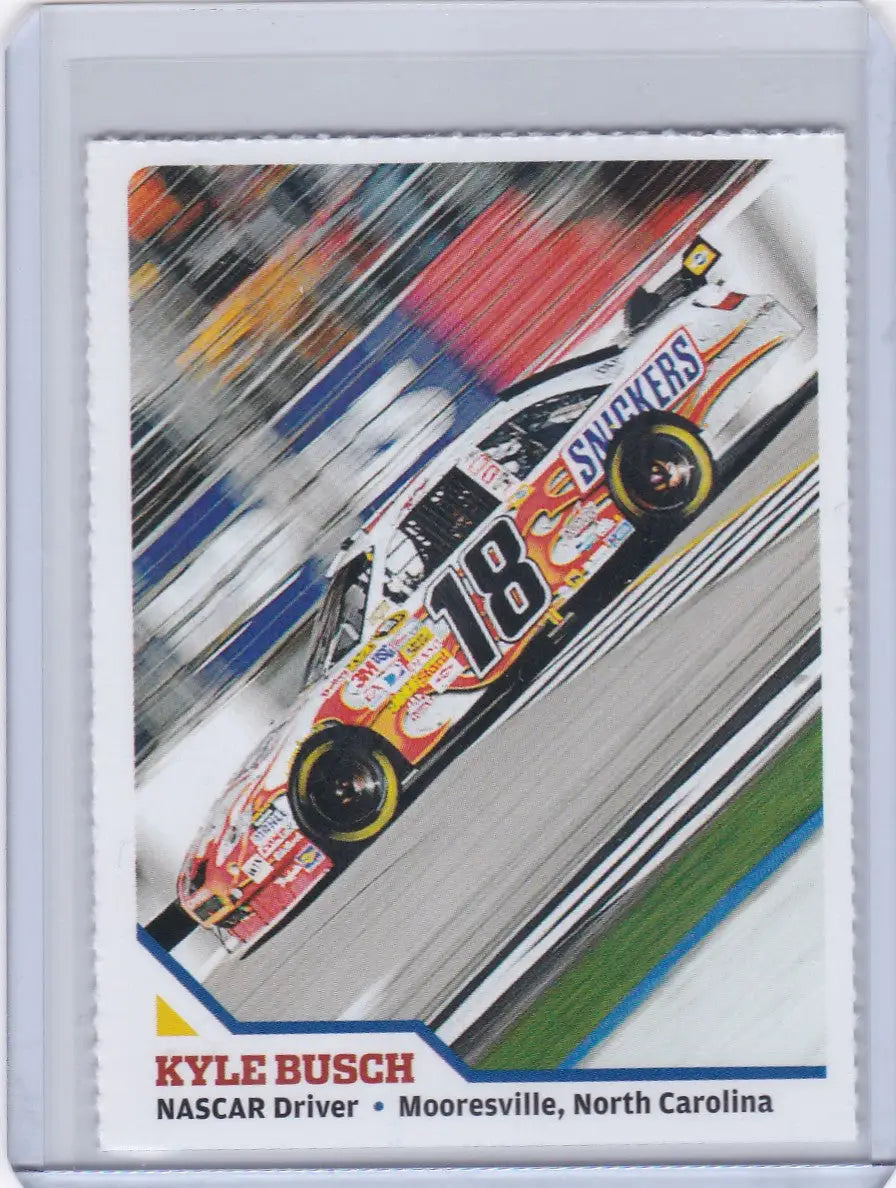 Kyle Busch NASCAR racing car trading card from Sports Illustrated for Kids featuring motion