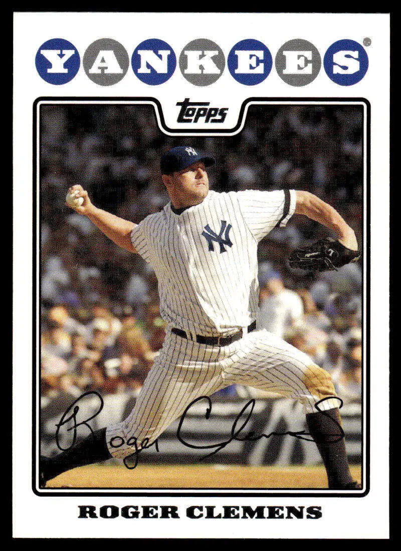 Roger Clemens mid-throwing motion on 2008 Topps New York Yankees baseball card