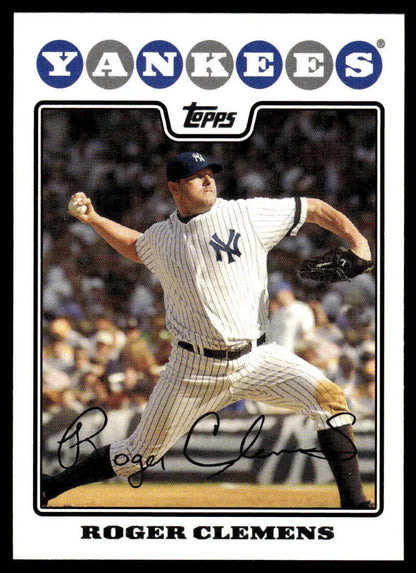 Roger Clemens mid-throwing motion on 2008 Topps New York Yankees baseball card