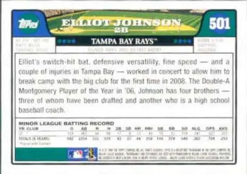 2008 Topps #501 Elliot Johnson NM-MT RC Rookie Rays with original gloss collectible card