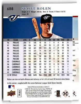 Scott Rolen baseball card featured in 2008 Upper Deck First Edition Micah Owings trading cards