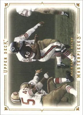 Vintage football action with players tackling in 2008 Upper Deck Masterpieces card