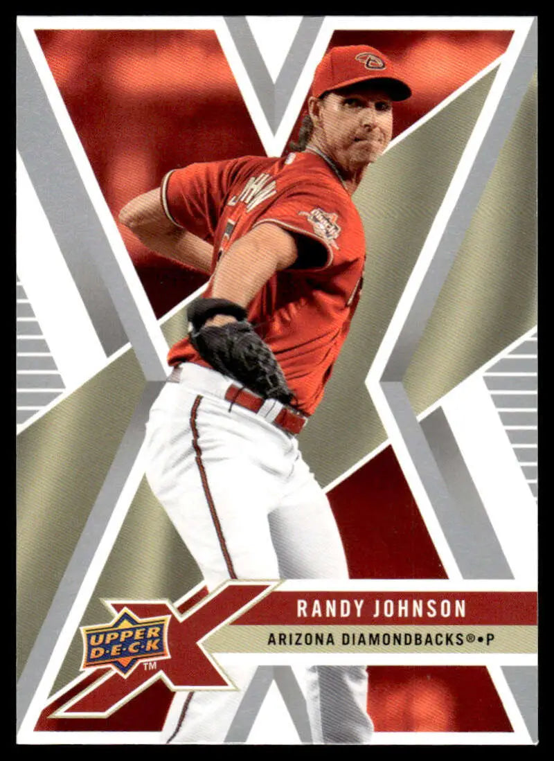 Randy Johnson Arizona Diamondbacks pitcher card from Upper Deck X in red uniform