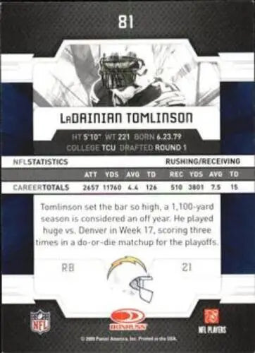 LaDainian Tomlinson football card from 2009 Donruss Elite with original gloss finish