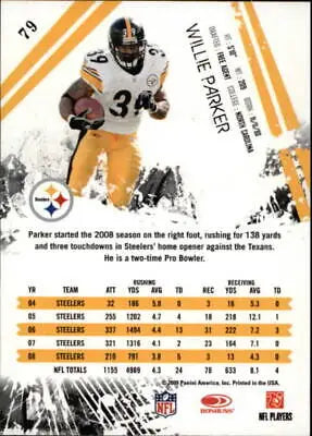 2009 Donruss Rookies and Stars Willie Parker Pittsburgh Steelers Trading Card NM-MT