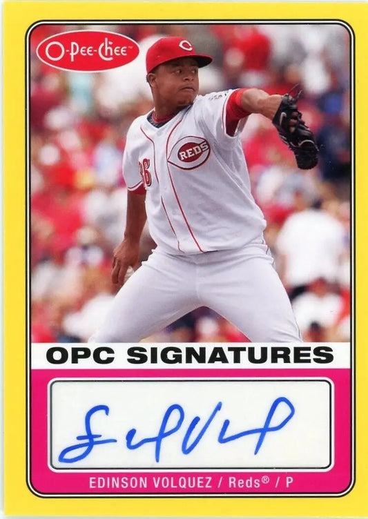 Edinson Volquez Autograph Cincinnati Reds baseball card from 2009 O Pee Chee series