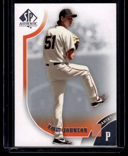 Baseball card of Randy Johnson, San Francisco Giants pitcher number 51 in home uniform