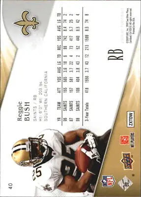 Reggie Bush New Orleans Saints football card with player stats from Authentic Retail