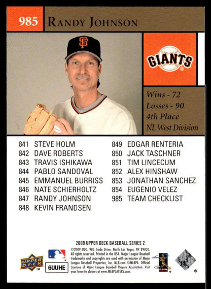 Randy Johnson San Francisco Giants pitcher baseball card with black cap design