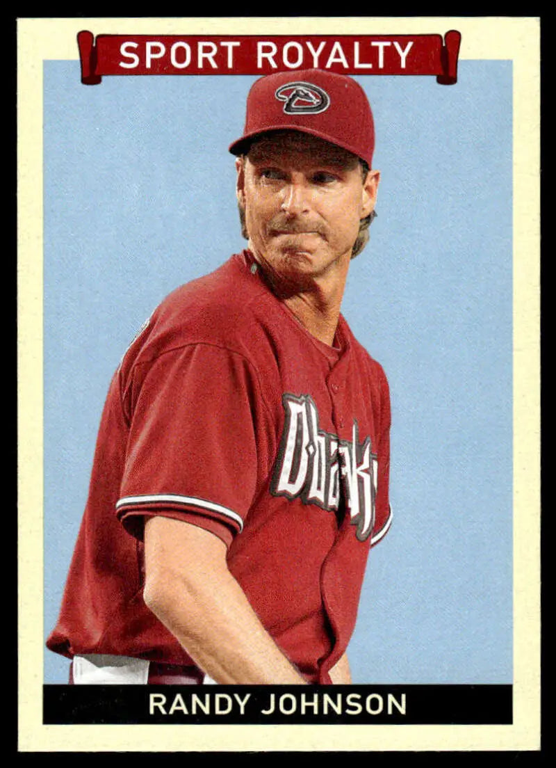 Baseball player in Arizona Diamondbacks jersey, featuring Randy Johnson on Upper Deck Goudey card