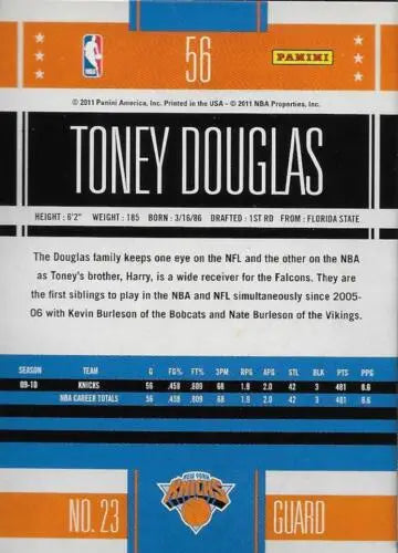 Toney Douglas basketball card from 2010-11 Panini Classics with original gloss finish