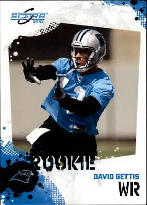 Carolina Panthers David Gettis rookie card showing wide receiver catching in blue jersey