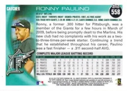 Ronny Paulino baseball card 2010 Topps #558 original gloss NM-MT Marlins