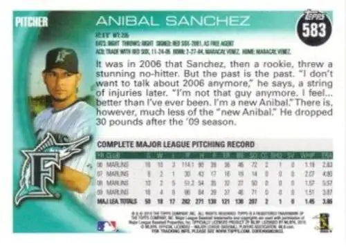 Anibal Sanchez baseball card featuring original gloss from 2010 Topps #583 Marlins