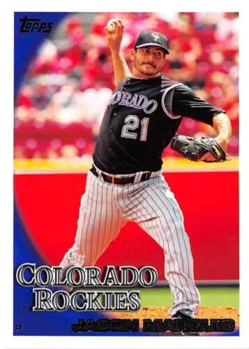 Baseball card of Jason Marquis featuring original gloss from 2010 Topps Rockies