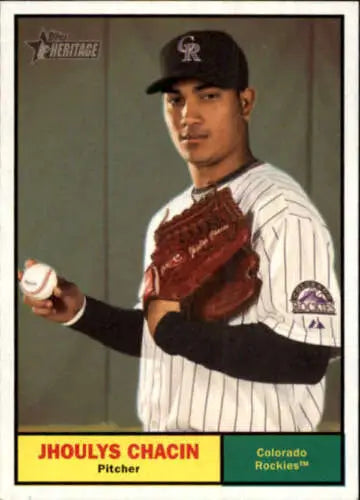 Jhoulys Chacin baseball card from 2010 Topps Heritage with original gloss NM-MT Rockies