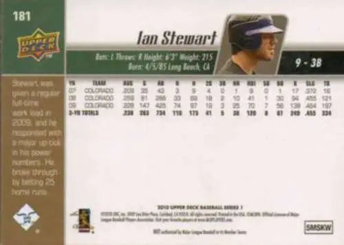 Ian Stewart NMMT 2010 Upper Deck #181 baseball card with original gloss detail