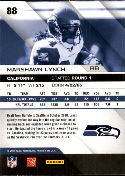 Marshawn Lynch football card from 2011 Absolute Memorabilia Seattle Seahawks collection