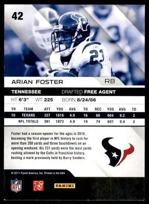 Football trading card of Arian Foster, Houston Texans, from Panini Absolute Memorabilia