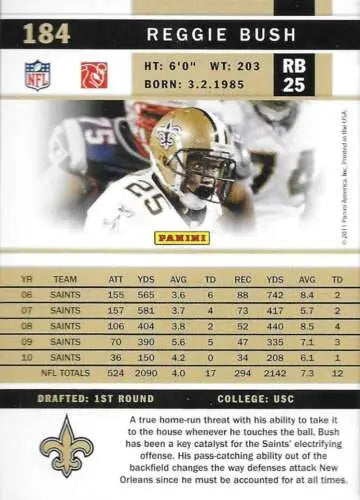 Reggie Bush 2011 Panini Score #184 football card with original gloss, NM-MT condition