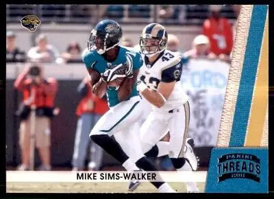 Panini Threads card of Mike Sims-Walker catching a pass for Jacksonville Jaguars