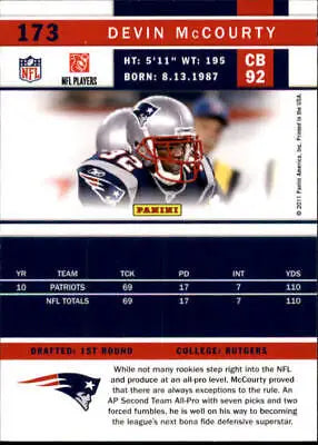 Devin McCourty New England Patriots football card from the 2011 Score set