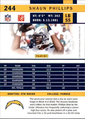 Shaun Phillips 2011 Score #244 San Diego Chargers Football Card NFL Sports NM-MT