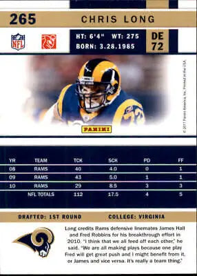 Chris Long 2011 Score #265 St Louis Rams Football Card NFL Sports NM-MT