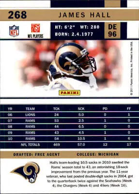 James Hall St Louis Rams football card from 2011 Score #268 in NM-MT condition