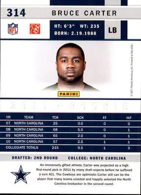 Bruce Carter Rookie Dallas Cowboys Football Card 2011 Score #314 in NM-MT condition