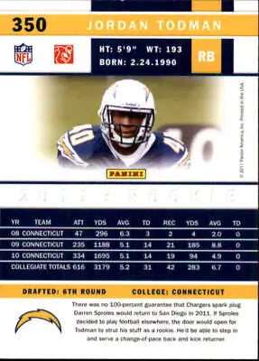 Jordan Todman Rookie Card 2011 Score #350A San Diego Chargers NFL NM-MT